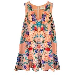 Keepsake the Label Peach Floral Drop Waist Mini Dress Size Medium
